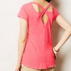 Anthropologie Lunation Tee Coral Pink Short Sleeve Top with Back Cutouts